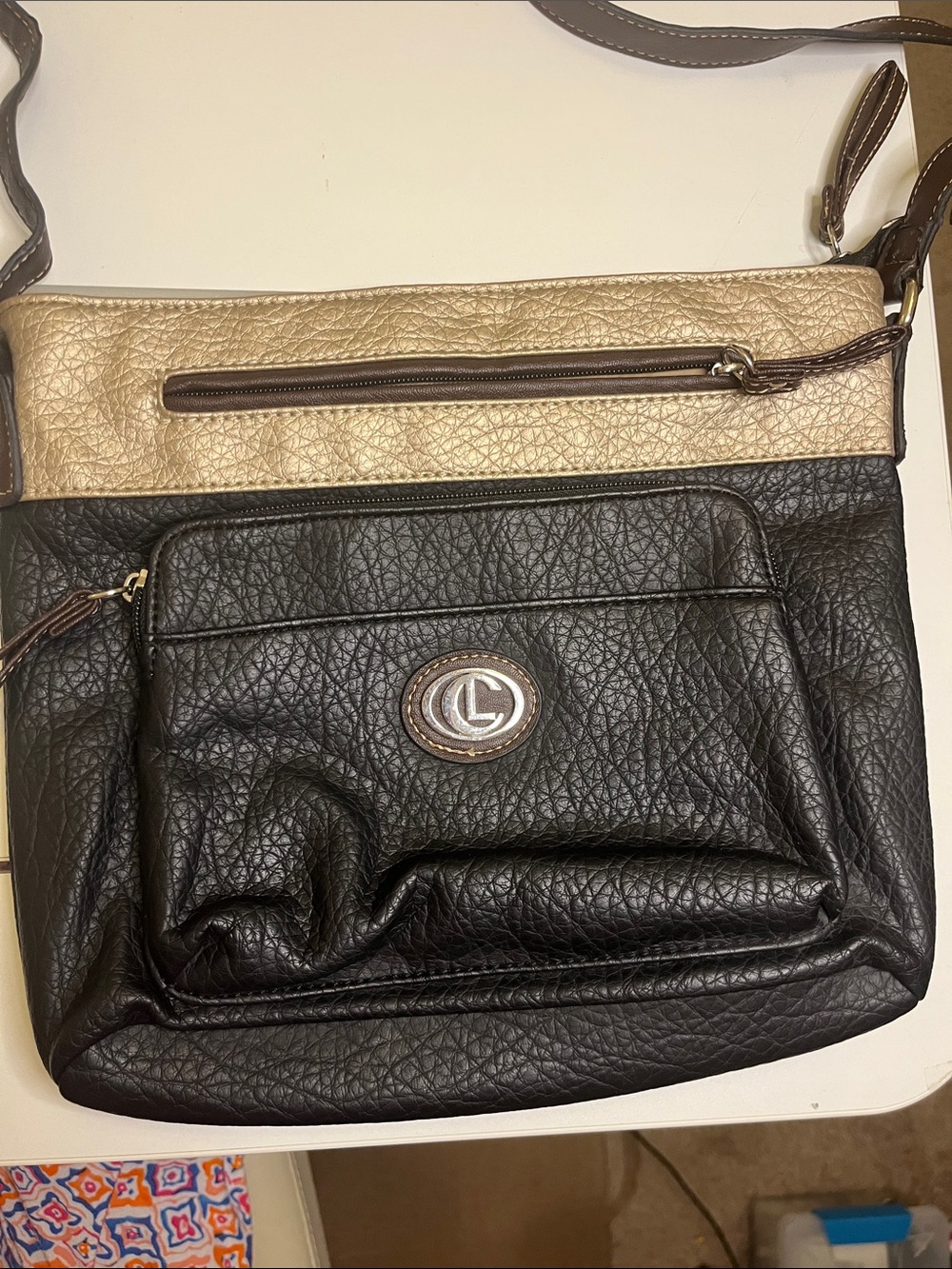 CL by Landry Two Toned Crossbody; textured upper; adjustable strap